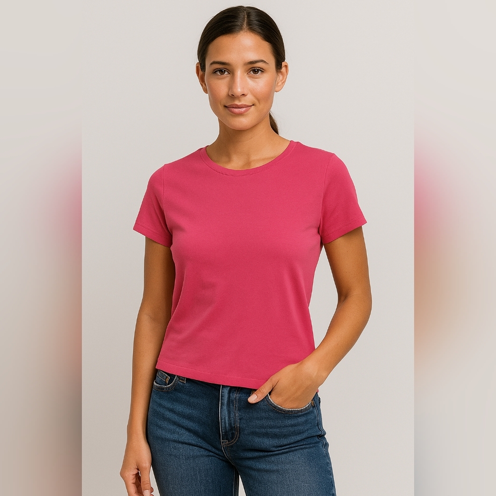 F) Ann Taylor Pink Stretch Tee – Size Small, Short Sleeve Fitted Top